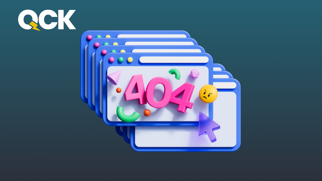 404 error illustration with browser windows for ecommerce SEO article