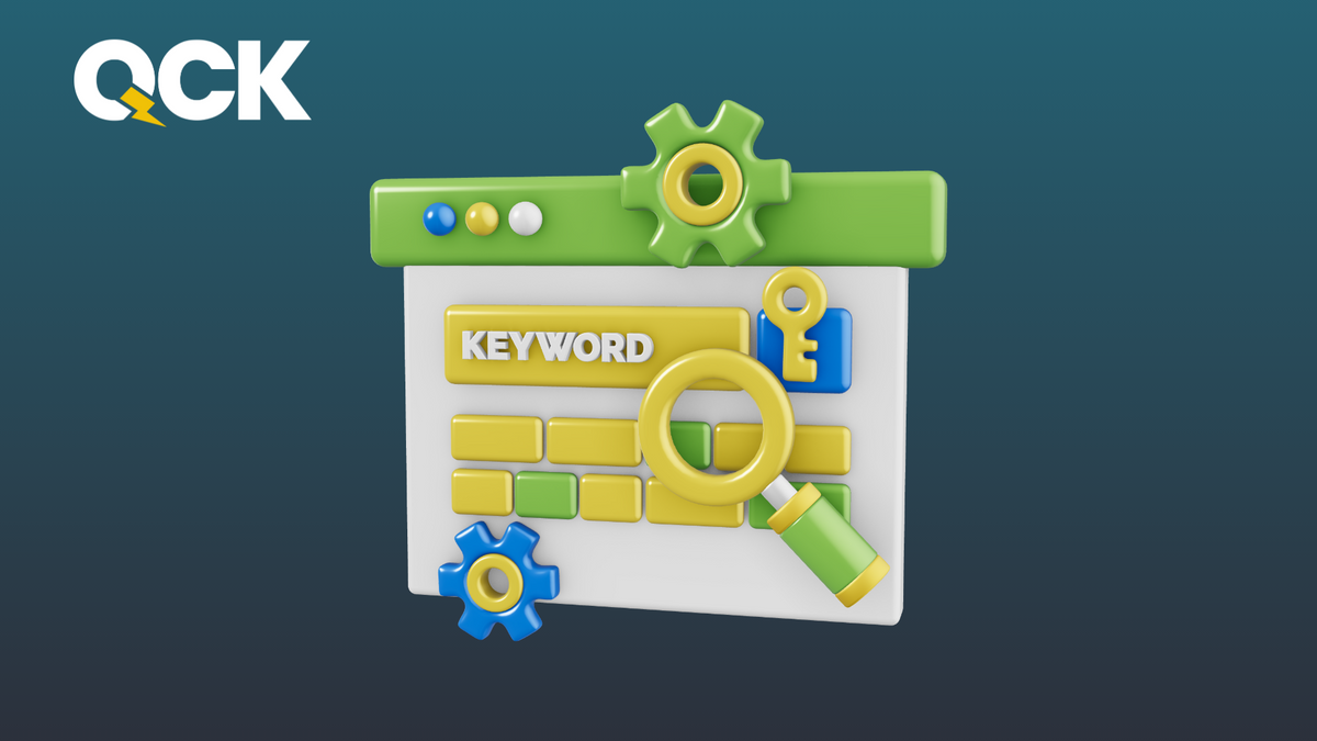 Browser window with keyword bar and magnifying glass showing search intent mapping