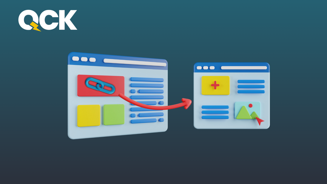 Redirect chains SEO diagram with browser windows connected by an arrow