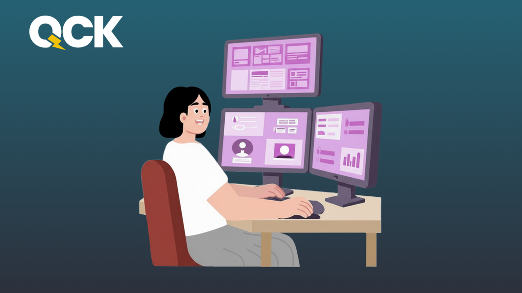 SEO reporting dashboard on multiple monitors